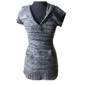 Grey Knitted Dress with Hood